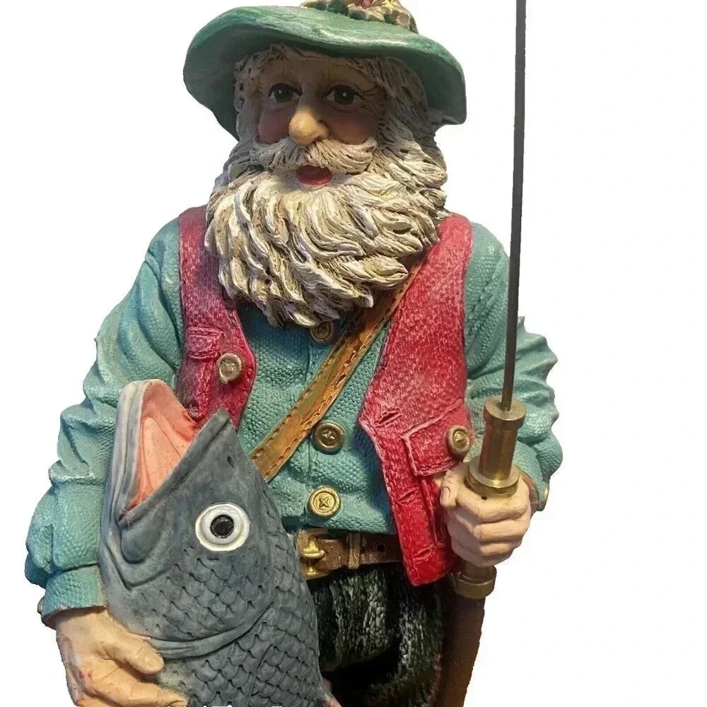 Vintage 1990's Fly Fishing Santa Jaimy 10in Resin Figurine with Big Catch - Picture 2 of 16
